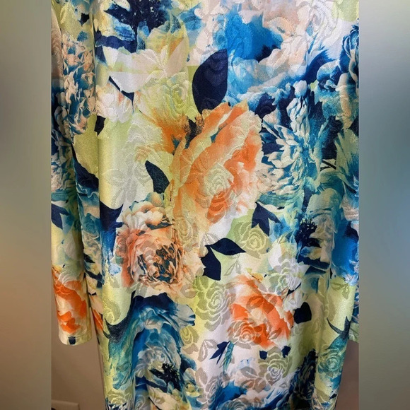 Ruby Rd. Floral Print Scoop Keyhole Neck 3/4 Sleeve Top Size Large - Picture 5 of 10